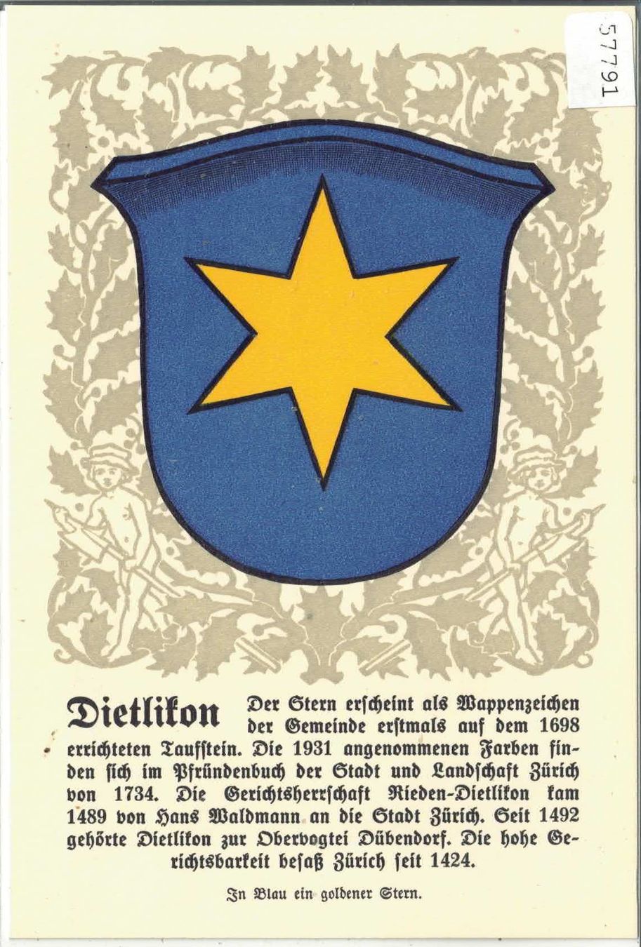 Cartes postales: Dietlikon - Gemeindewappen – D'occasion à Ettingen par Kartenplanet