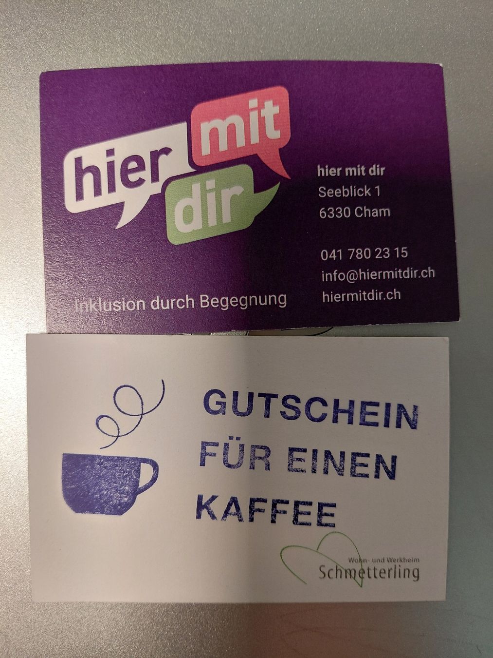 Buoni: 2 KAFFEE - GUTSCHEINE "HIER MIT DIR", CHAM – Nuovo e nell'imballaggio originale da Embrach venduto da avesi 1
