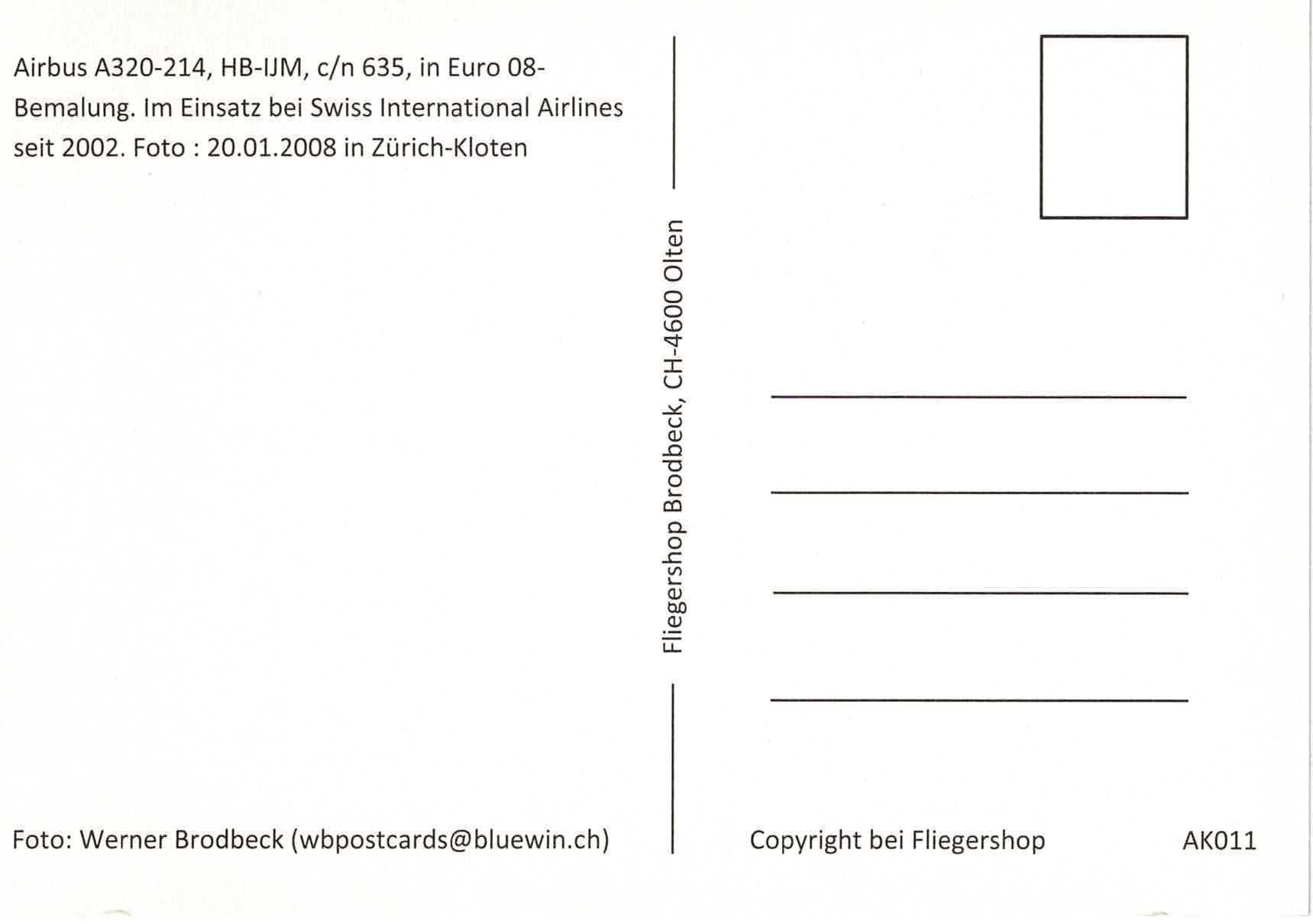 Ansichtskarten: Ansichtskarte Swiss Airbus A320 Euro 08 – Neu (gemäss Beschreibung) aus Basel von Dogana 1