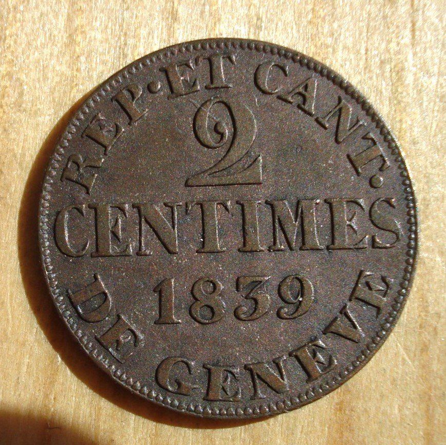 Tutti le monete: (D3) Genève 2 Centimes 1839 – Usato da Erlach venduto da Net-Coins