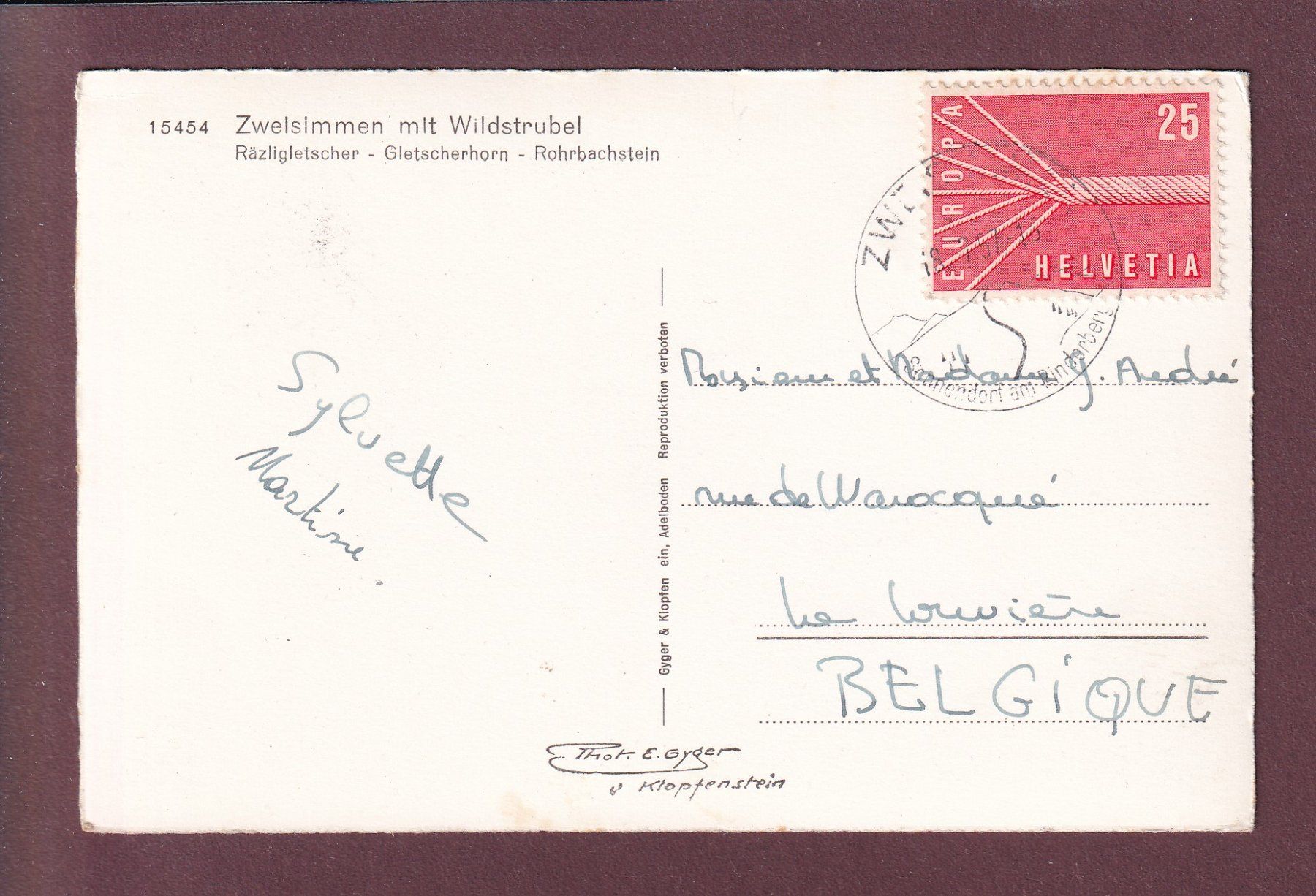Cartoline postali: ZWEISIMMEN - Wildstrubel - 1957 – Usato da Pully venduto da nicecards 1