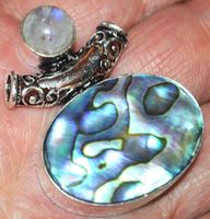 Anhänger L-7373 – Abalone Muschel & Mondstein 42x33mm