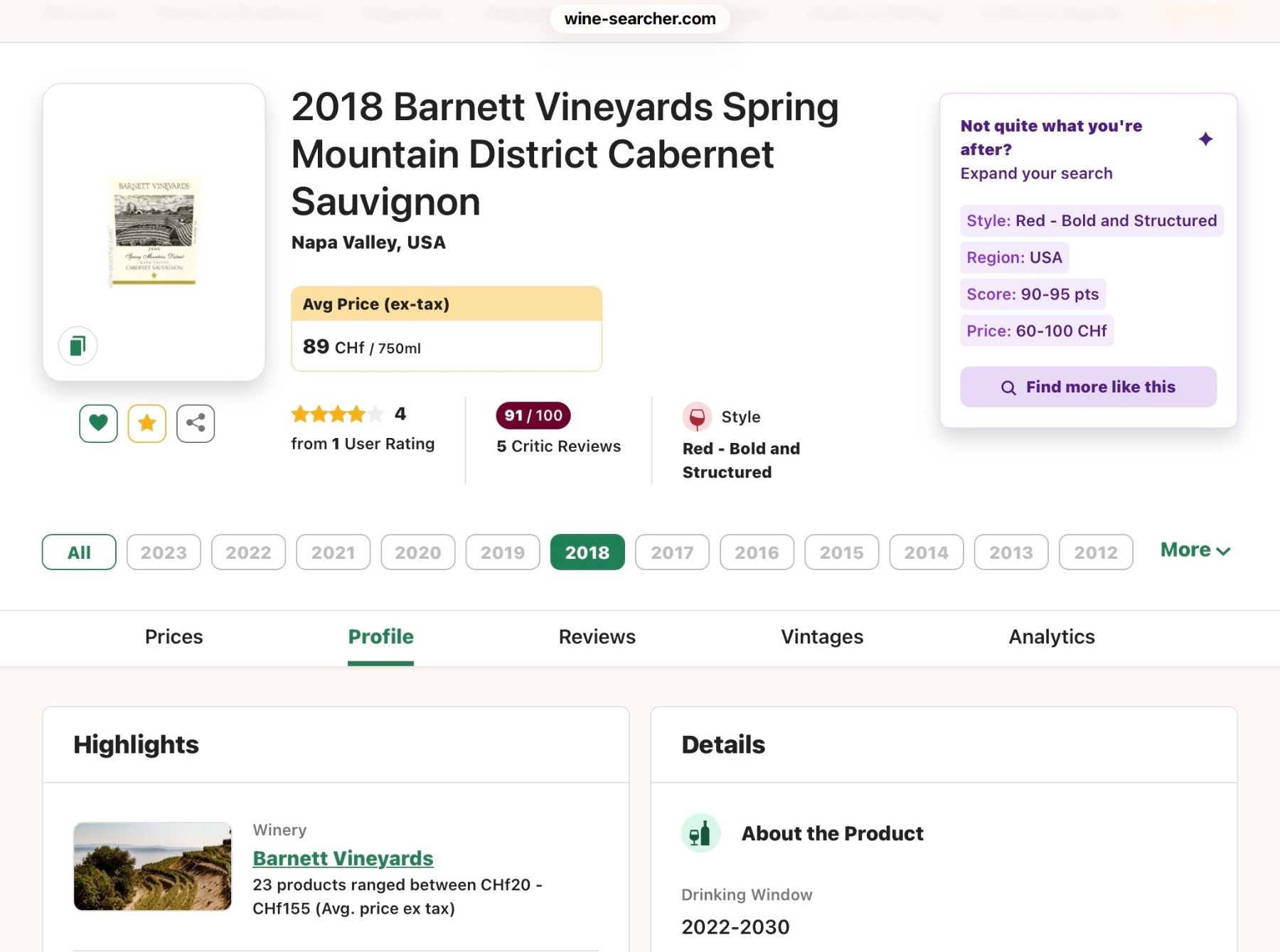 Vino: Barnett Cabernet Sauvignon 2018 – Nuovo (secondo la descrizione) da Oberdorf BL venduto da Rn3959 4