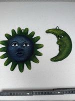 Wandschmuck Sonne und Mond Set grün blau Metall 2 tlg