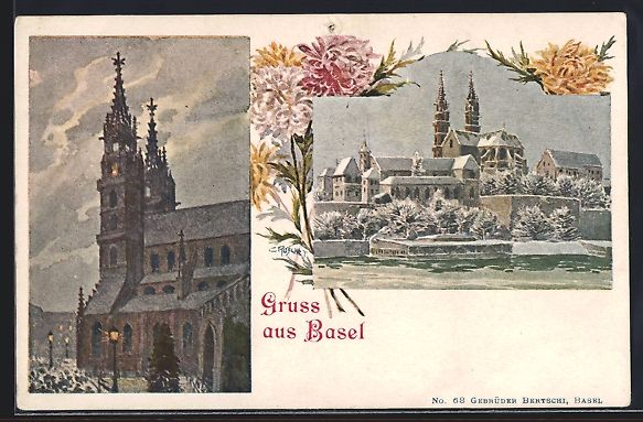 Cartoline postali: Basel, Münster im Winter, Blumen-Passep – Usato da Berlin venduto da bartko-reher