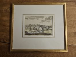 Historischer Stich Baden - gerahmt, antike Stadtansicht