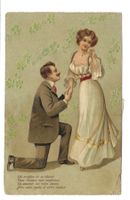 Liebespaar - Mann hält um die Hand der Frau an - Präge-Litho