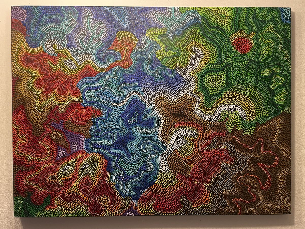 Poster & Bilder: Acrylbild abstrakt Punkttechnik farbig Grossformat guter Zus – Neu (gemäss Beschreibung) aus Pfyn von Goodsell 6