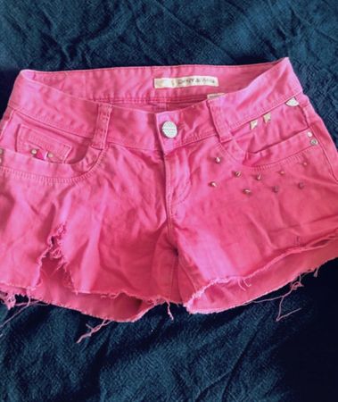 DKNY Pink Studded Denim Shorts Summer Festival Wear Size 38