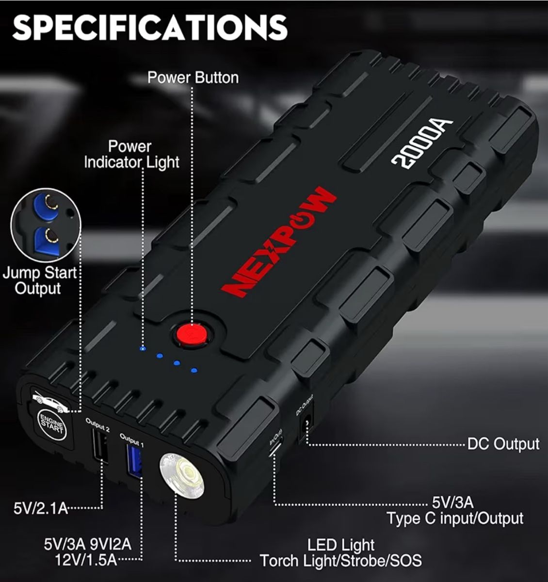 Caricabatterie: NEXPOW Starthilfe Powerbank 2000A Spitzenstrom Auto LED USB – Nuovo e nell'imballaggio originale da Volketswil venduto da mer_zrx9 6