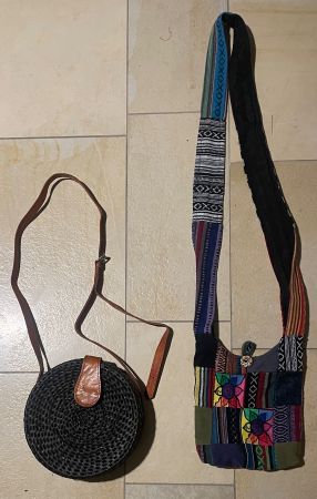 2er-Set Boho / Ethno Umhängetaschen: Rattan & Patchwork
