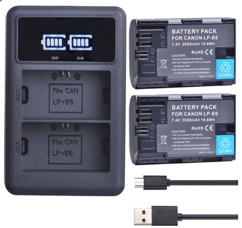 2x LP-E6 LP-E6N Akku Charger Für Canon EOS 5DS 7D 90D 2x LP-E6N LP-E6 Battery Dual Charger For Canon Enegon Lp E6 Charger