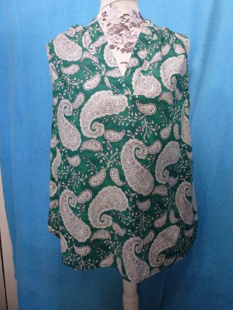 MARC O POLO TOP BLUSE OHNE ARM GRÜN WEISS REINE BAUMWOLLE 38
