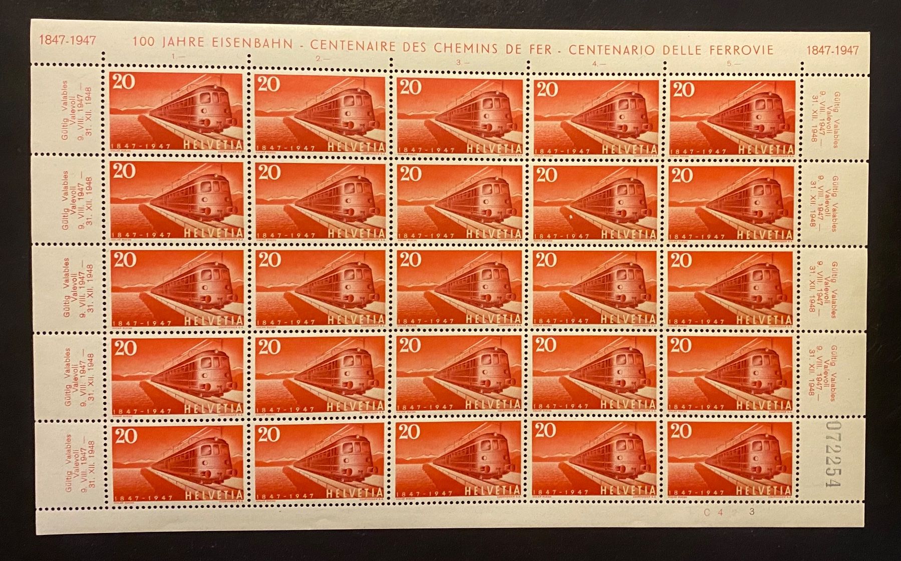 Tutti i francobolli: 1947 Bogen **  Gotthardschnellzug – Nuovo (secondo la descrizione) da Schnottwil venduto da Chasarmar