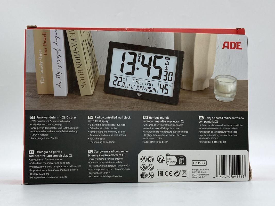 Orologi: ADE | Funkwanduhr XL-Display | Schwarz – Usato da Wittenbach venduto da Restwert_St-Gallen 1