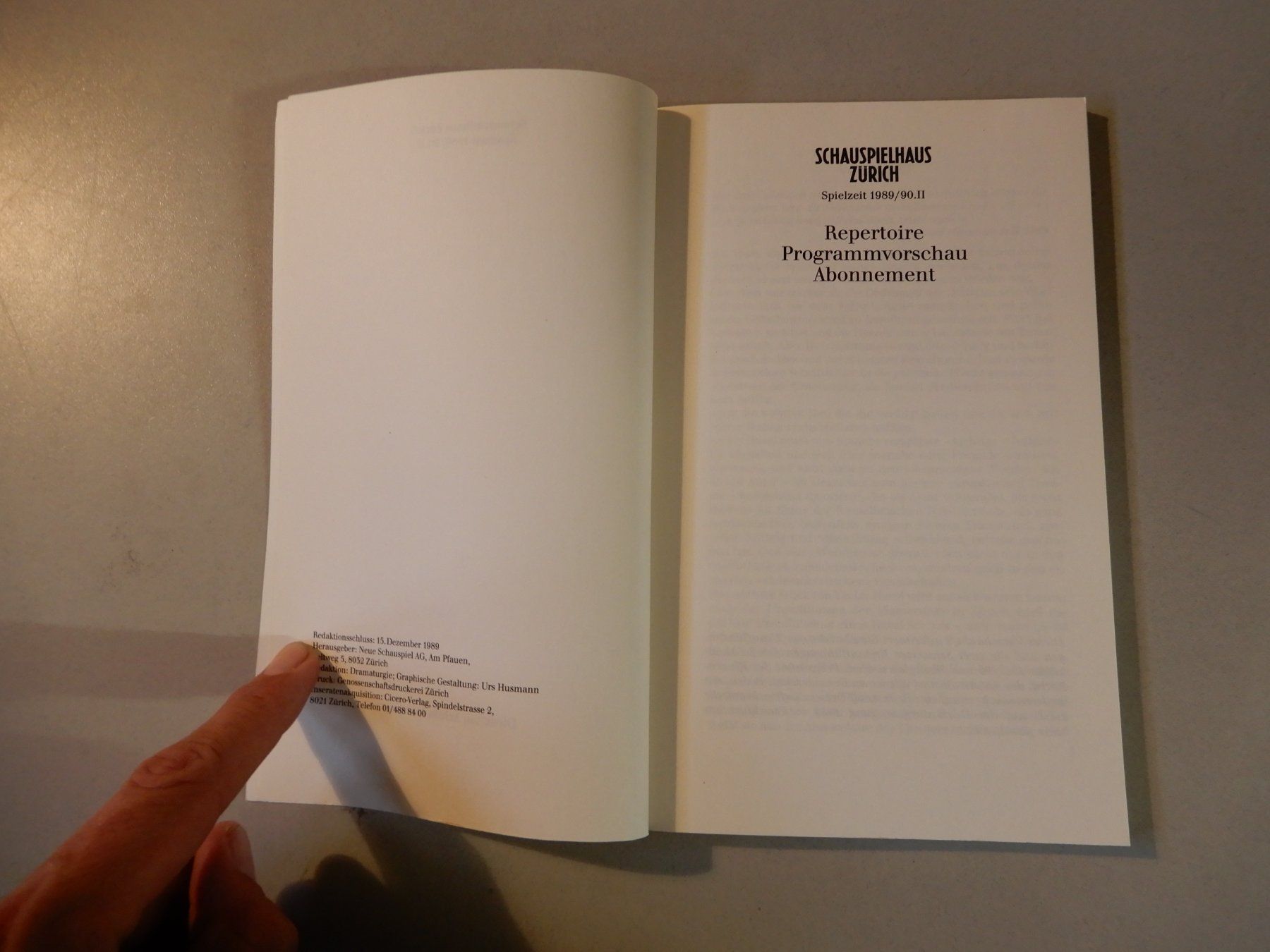 Documenti: Schauspielhaus Zürich Programm 1989/90/II – Usato da Erstfeld venduto da Mario_boe0 1