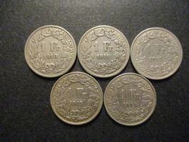 5 x 1.- Fr  1910-11-12-13-14- Superbes pièces Superbe qualit