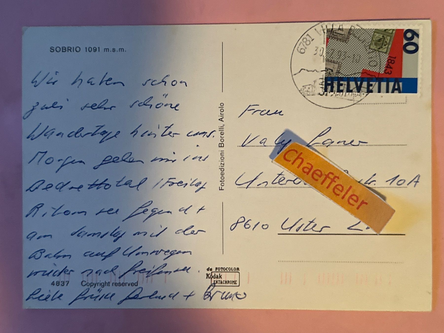 Ansichtskarten: 1993 Sobtio – Gebraucht aus Zürich von Chaeffeler 1