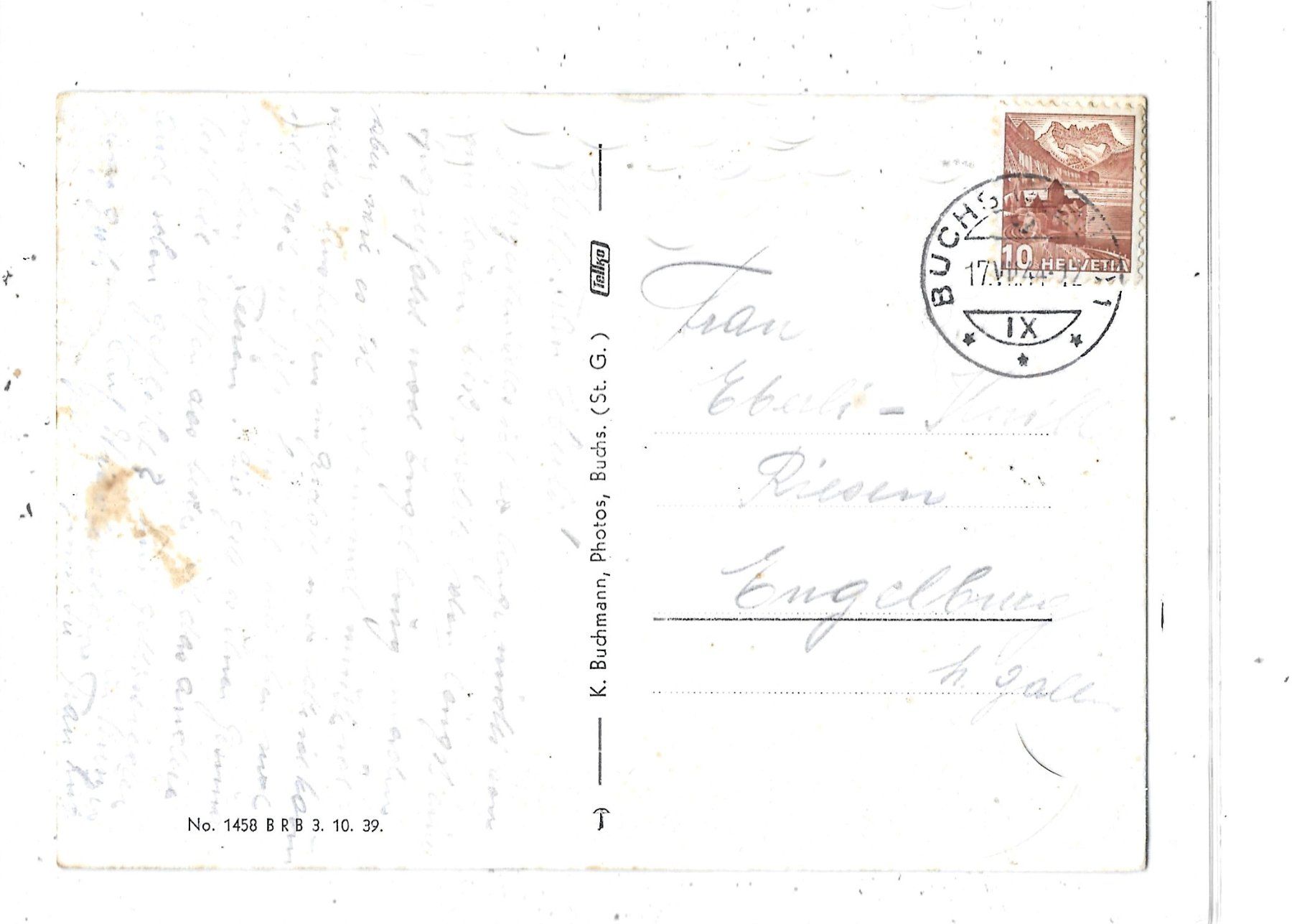 Ansichtskarten: SG Buchserberg 1944 Hotel-Kurhaus – Gebraucht aus Schocherswil von Wilare 1