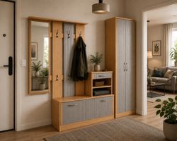 Garderoben-Set mit Spiegel, Schrank & Schuhschrank