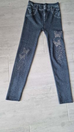 Leggins in Jeans-Optik mit Strass-Schmetterlingen NEU