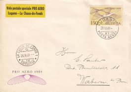 Pro Aero Postflug Lugano - La Chaux-de-Fonds 1949