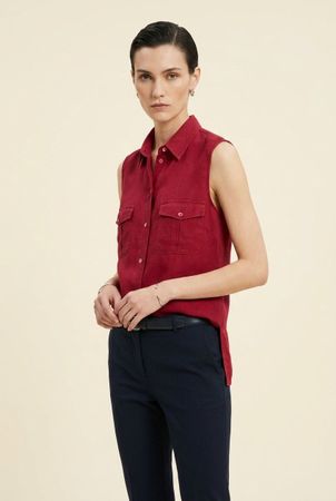 MaxMara Chemise 100% Lin Rouge Sans Manches T. 40