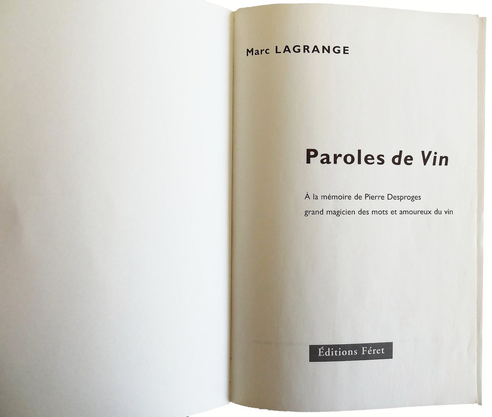 Libri: PAROLES DE VIN "Marc Lagrange" – Usato da Onex venduto da gonsla 4