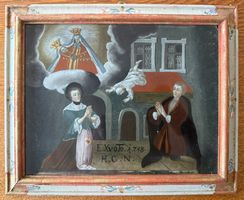 Hinterglasbild antik barock datiert 1748 Ex Voto mit Madonna