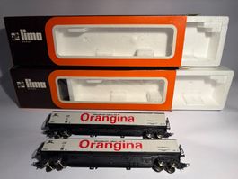 LIMA 2x Doppelachsiger Grossraum Kühlwagen ORANGINA weiss DC