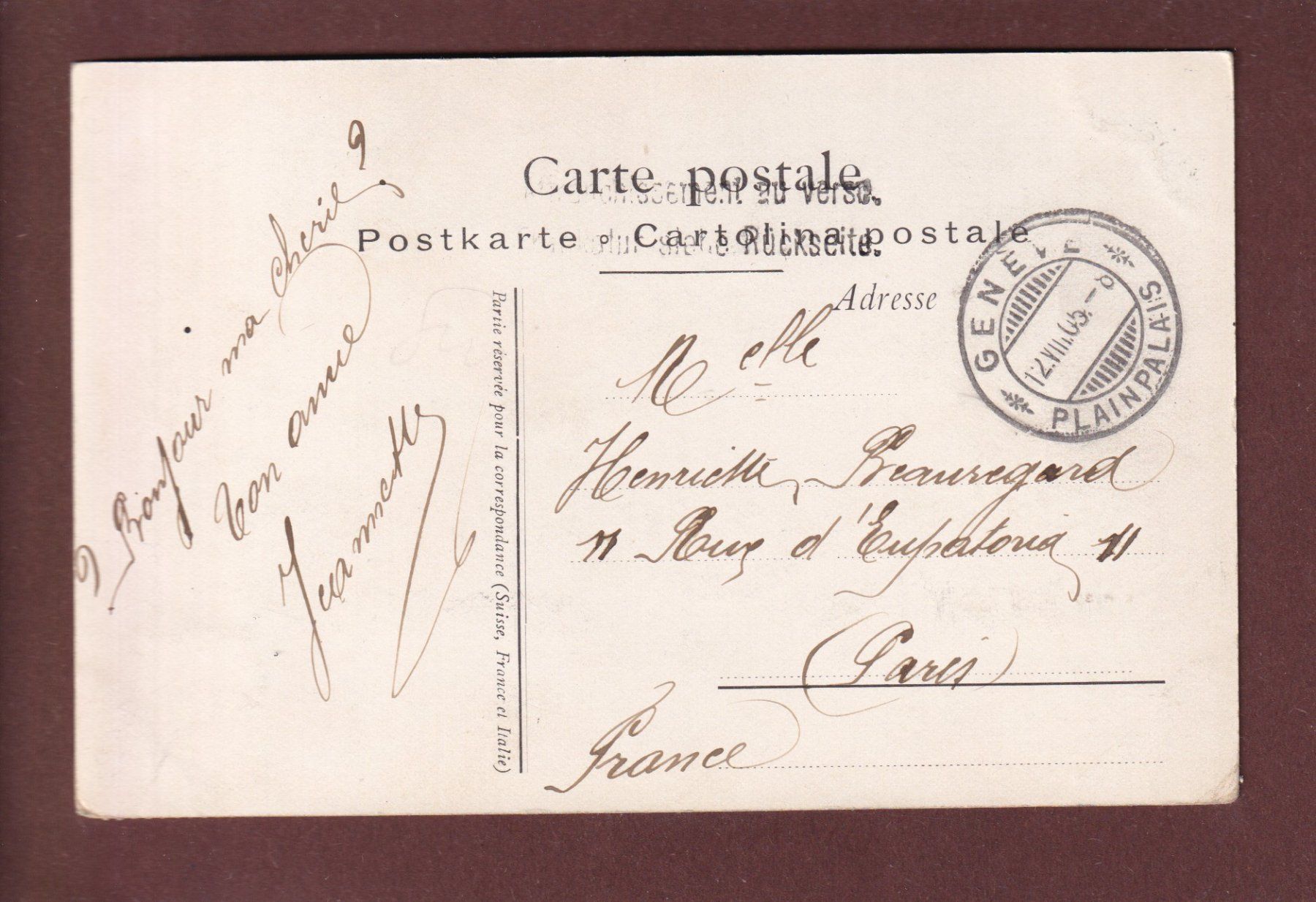 Cartoline postali: GENEVE - Bateaux - 1905 – Usato da Pully venduto da nicecards 1