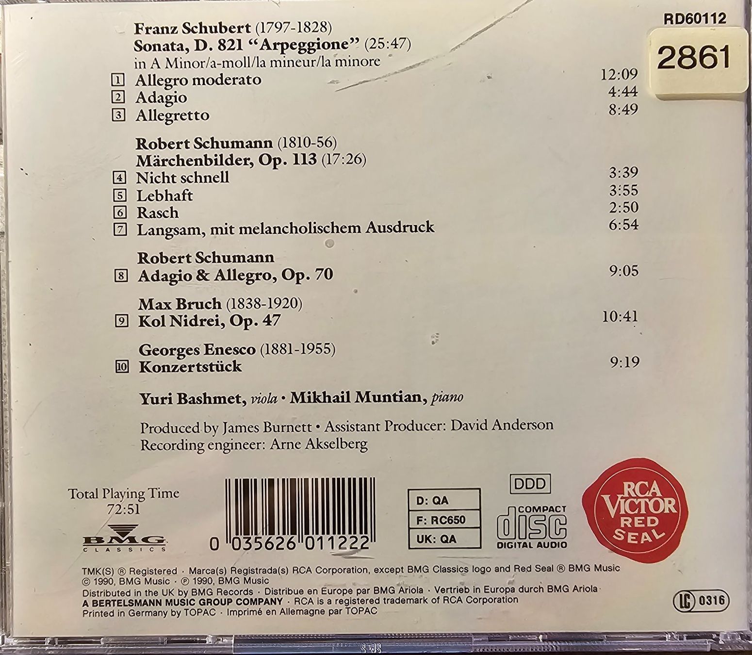 CDs: Yuri Bashmet - Schubert - Schumann - Bruch - Enesco – D'occasion à Wahlen b. Laufen par Cg10 1