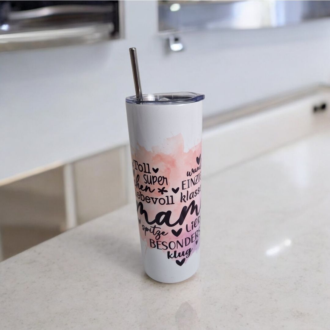 Borracce & Thermos: Isolierbecher "Mama" mit Strohhalm, NEU HANDMADE – Nuovo e nell'imballaggio originale da Gams venduto da Shilastar