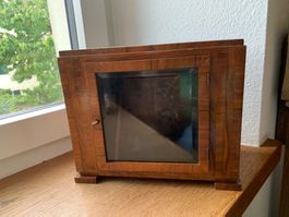 Kleine antike Vitrine/Schaukasten aus Holz mit Glastür