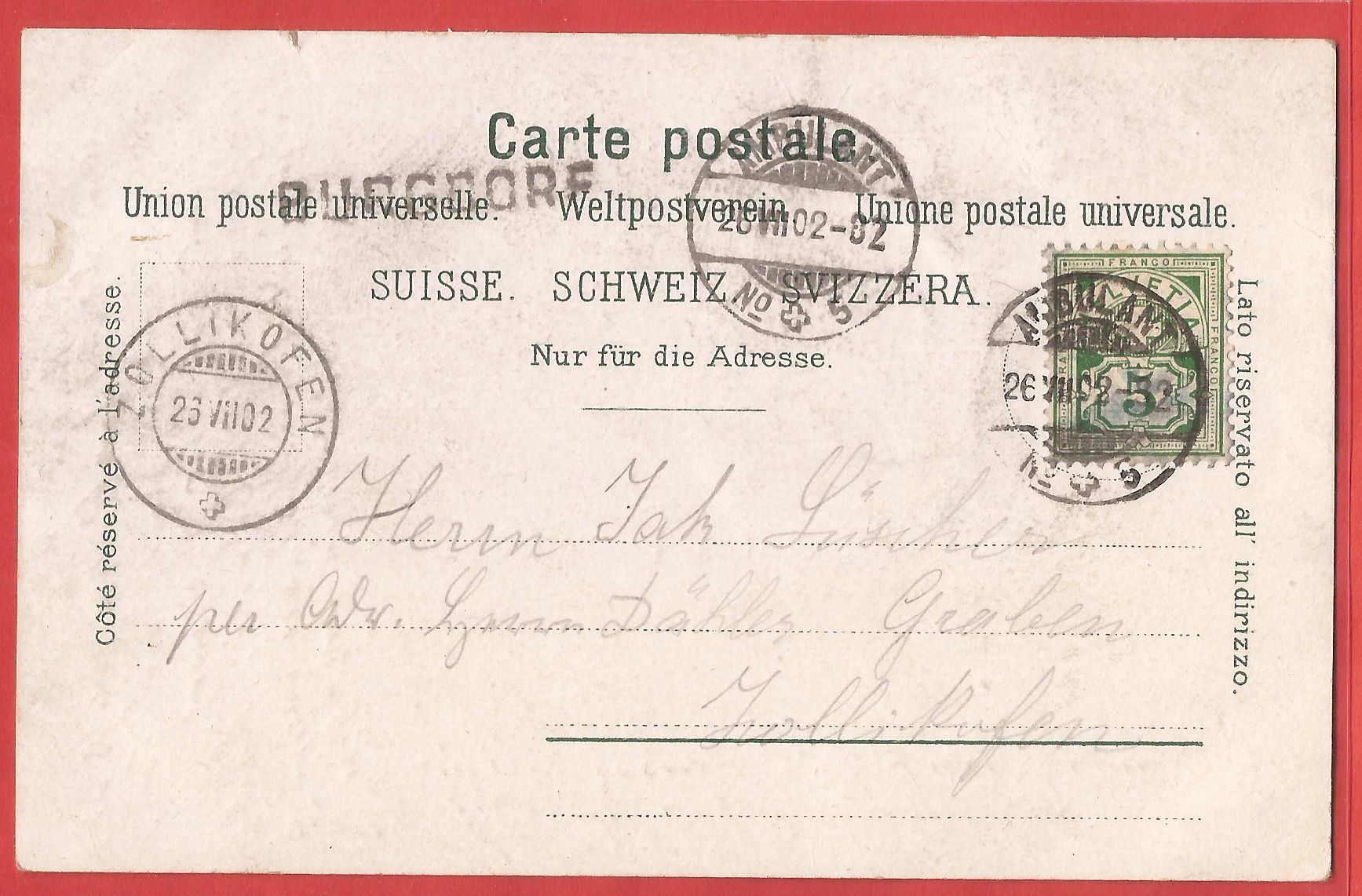 Cartoline postali: Thun - Schifflände mit Dampfschiff - 1902 – Usato da Fislisbach venduto da Porano 1