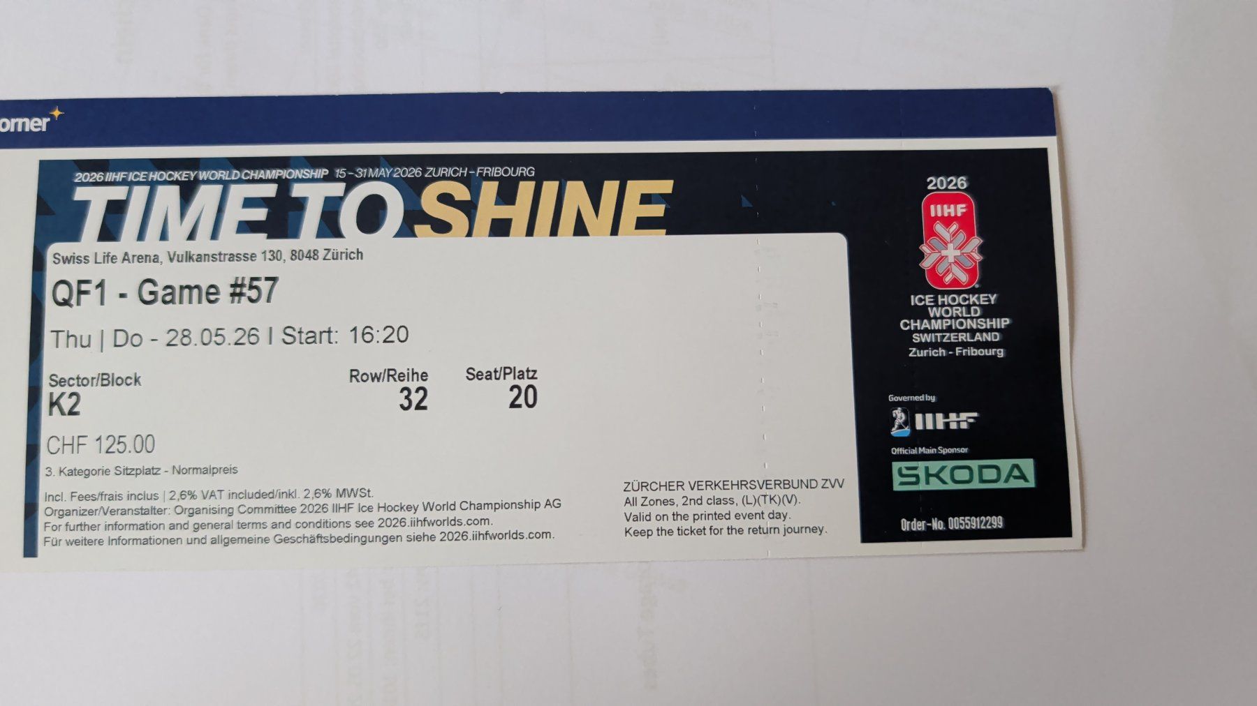 Biglietti: Eishockey WM Ticket FIN-CZE – Usato da Zürich venduto da Walti04