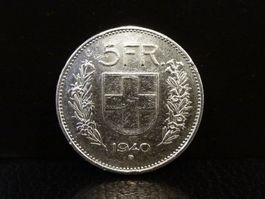 5 Franken Silber 1940 Fünfliber Münze
