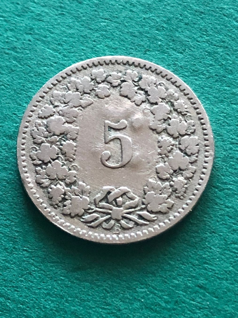 Alle Münzen: 5 Rp. 1890 mit Gravur Kuriosum – Gebraucht aus Schötz von Odpa 1