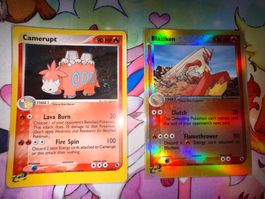 2 Rare Foil Pokémon cards Camerupt mit Swirl & Blaziken eng