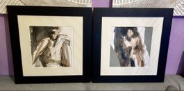 Ensemble de deux aquarelles encadrées- Nus artistiques