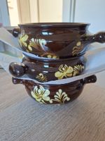 3  Keramikschüssel braun mit Blumenmuster gebraucht