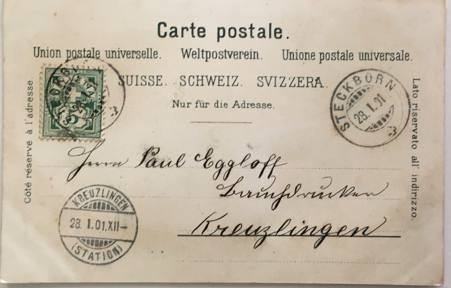 Cartoline postali: Gruss aus Steckborn, Litho, 1901 – Usato da Frauenfeld venduto da Merk52 1