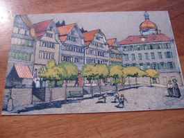 Künstlerkarte Dorfplatz Gais, 1918, gelaufen, farbig