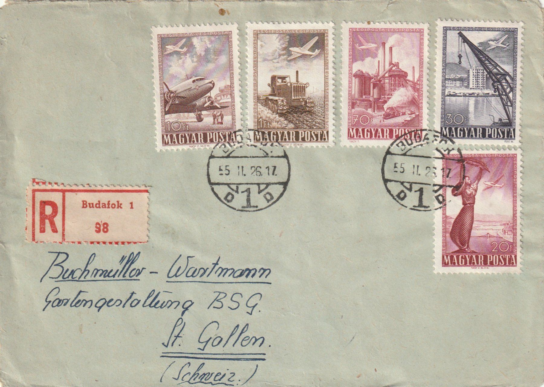 Tutti i francobolli: Ungarn Flugpost 1955 – Usato da Rorschacherberg venduto da fratovi2