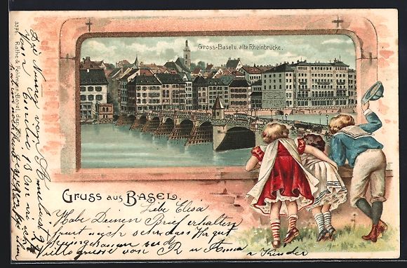 Cartoline postali: Passepartout-Lithographie Basel, Gross-B – Usato da Berlin venduto da bartko-reher