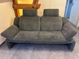 2er-Sofa mit Zusatzsessel und Hocker, dunkelgrau