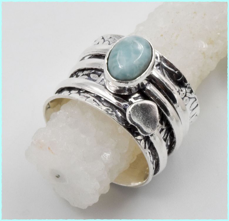 Larimar-Ring, 925 Silber Platiniert Ca. 5,26 Ct