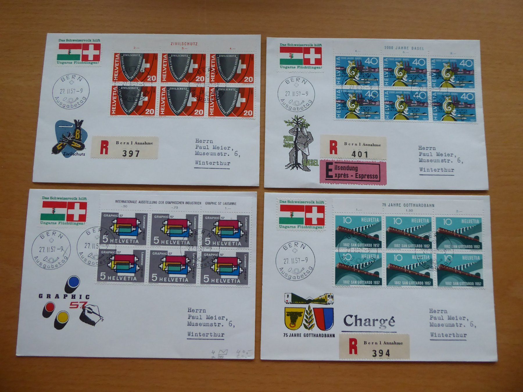 Alle Briefmarken: E.T. Serie 27.II.57 mit Dreierstreifen – Gebraucht aus Rothrist von swisstools
