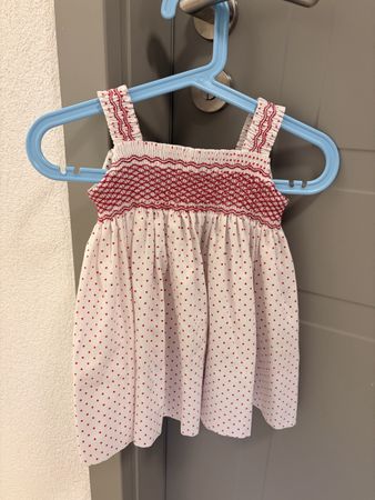 Robe bébé smockée blanche à pois, taille 74