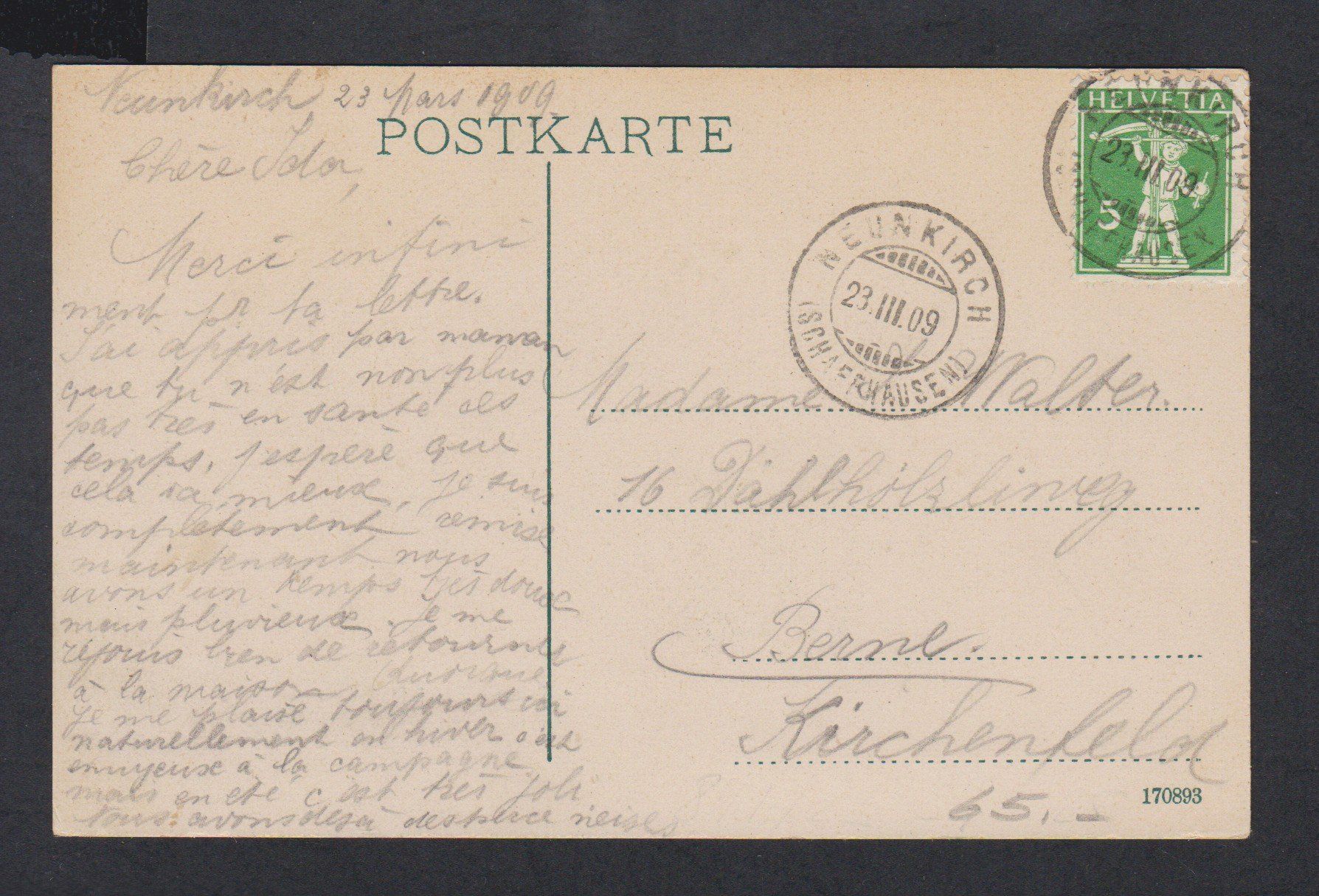 Cartoline postali: Neunkirch  SH   :   alte Ansichtskarte von 1909 – Usato da Vitznau venduto da Ropaku 1